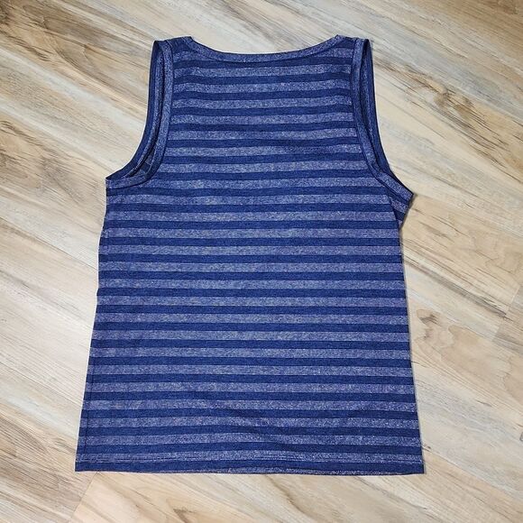 🔺️Converse Blue & Metallic Silver Striped Cowl Neck Sleeveless Top Large - Picture 2 of 9
